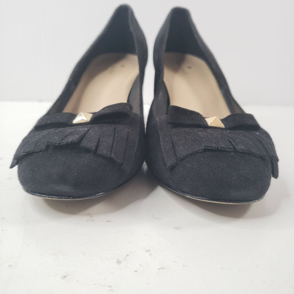 Kate Spade Kiltie Block Heel Pumps Sz 10 Black Suede Slip On Dressy Bow Heels - Picture 3 of 12